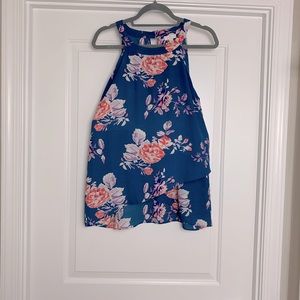 Blue High Neck Asymmetrical Tank